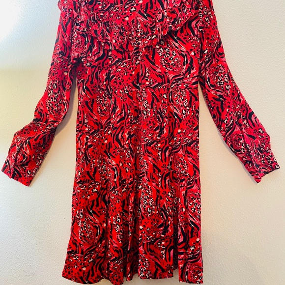 Red Ruffle Layered Animal Print Babydoll Dress - Picture 6 of 7